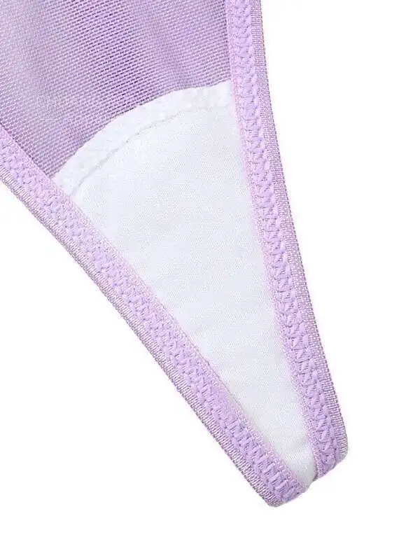 Sexy Purple Flower Print Bow Dress Lace Transparent Dress With Thong Backless Wrap Chest Suspenders Sleeveless Charming XDSC