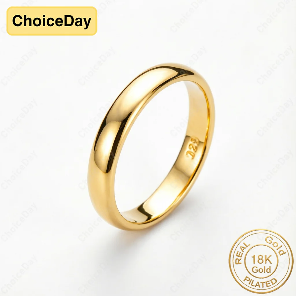 

18K Gold Plated Simple Classic Plain Ring, Fashionable Women's Wedding Party Gift Accessories Jewelry