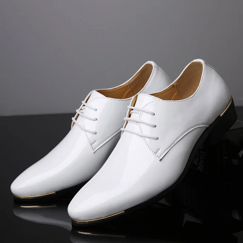 Italian Luxury Men\'s Shoes Oxford Quality Patent Leather White Wedding Size 38-48 Black Leather Soft Man Dress Formal Shoe Male