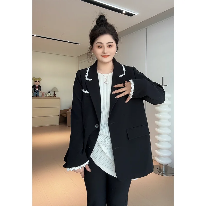 

Модный цветной костюмный пиджак с кружевными вставками от Pajiajia, весна 2025, женский, свободный крой, длинный рукав, на одной пуговице