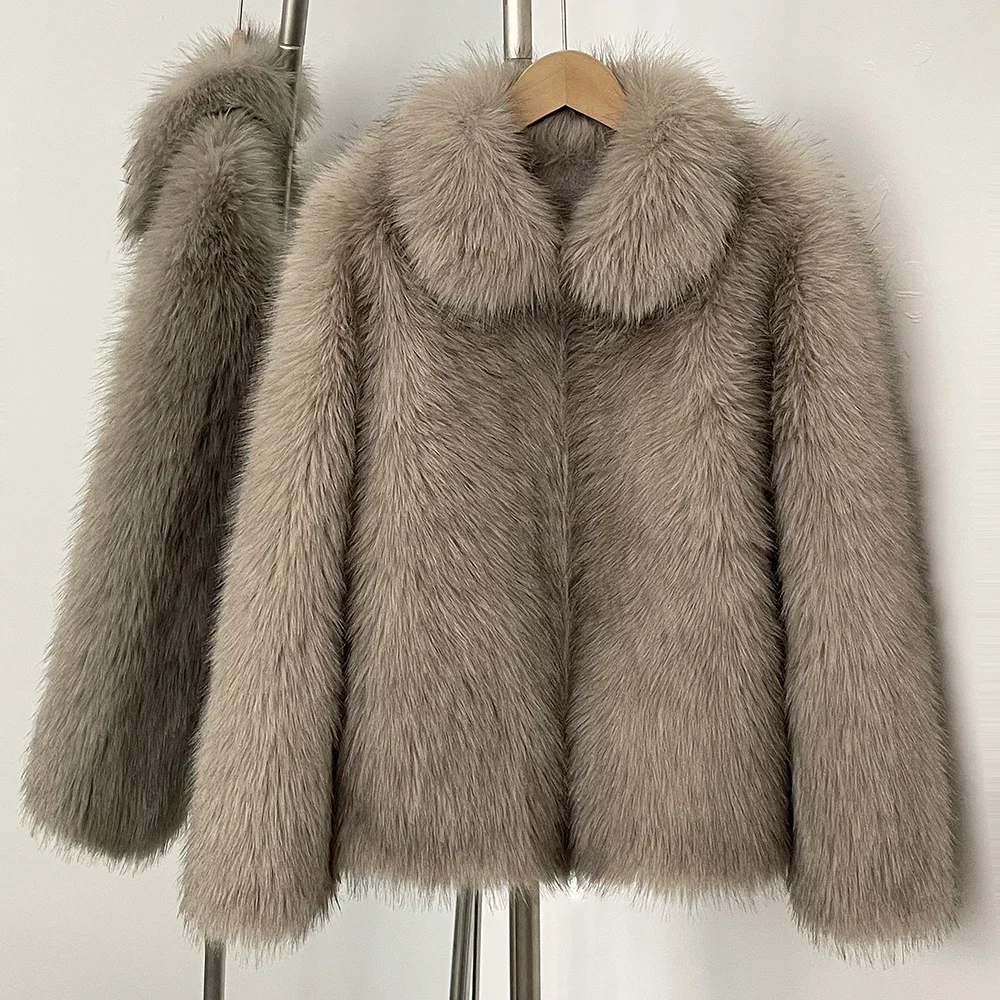 

Fur Coat Eco-friendly Autumn Winter Faux Fox Fur Jacket Women Warm Fake Fur Coat Female Long Sleeve Artificial Fur Overcoat