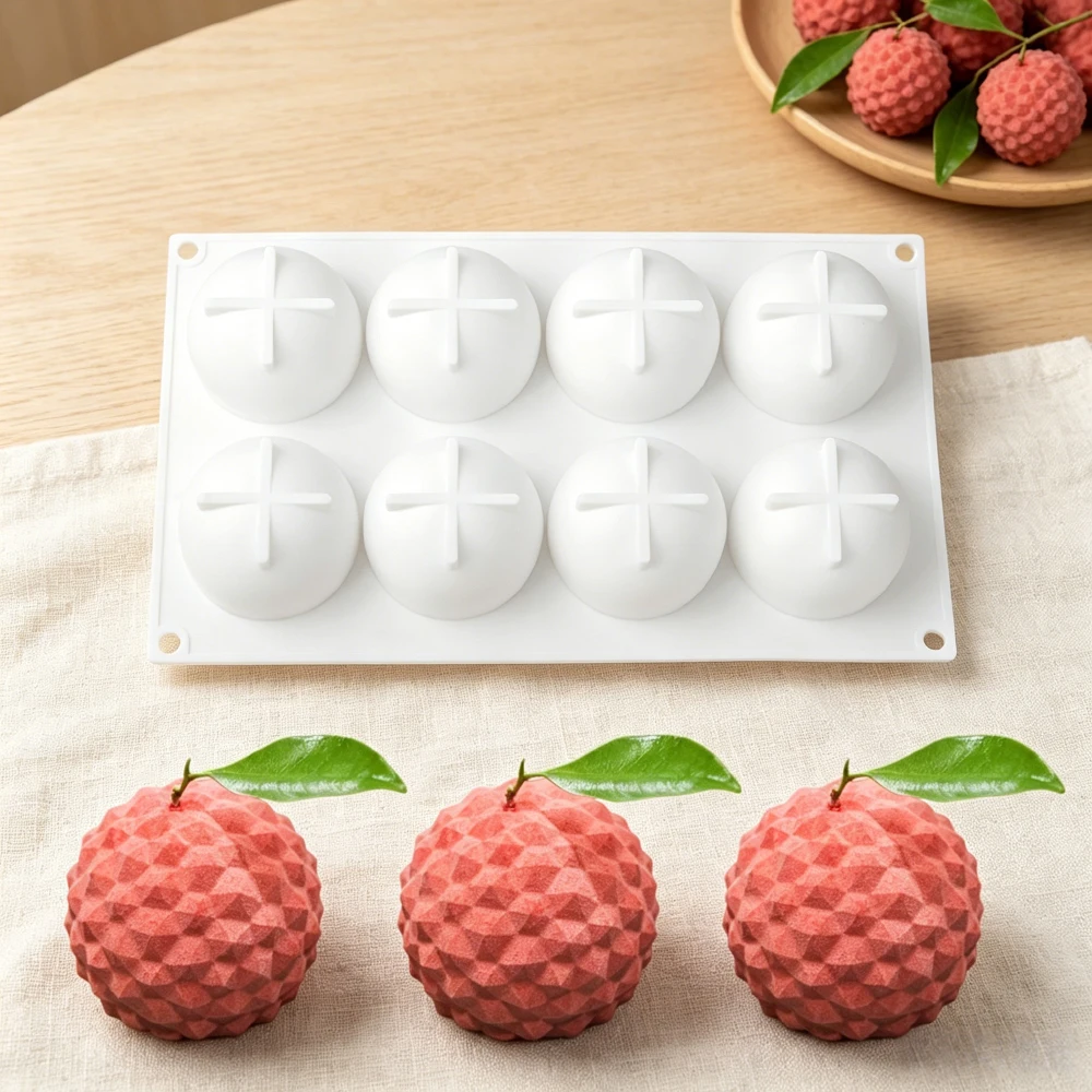 8‑Cavity Lychee Silicone Mold Chocolate Pudding Dessert French Pastry Baking Mold Creative Squishy Toy Handmade Soap Candle Mold
