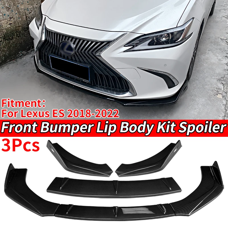 

Car Carbon Fiber Look Gloss Black Front Bumper Splitter Lip Body Kit Spoiler Deflector Accessories ABS For Lexus ES 2018-2022