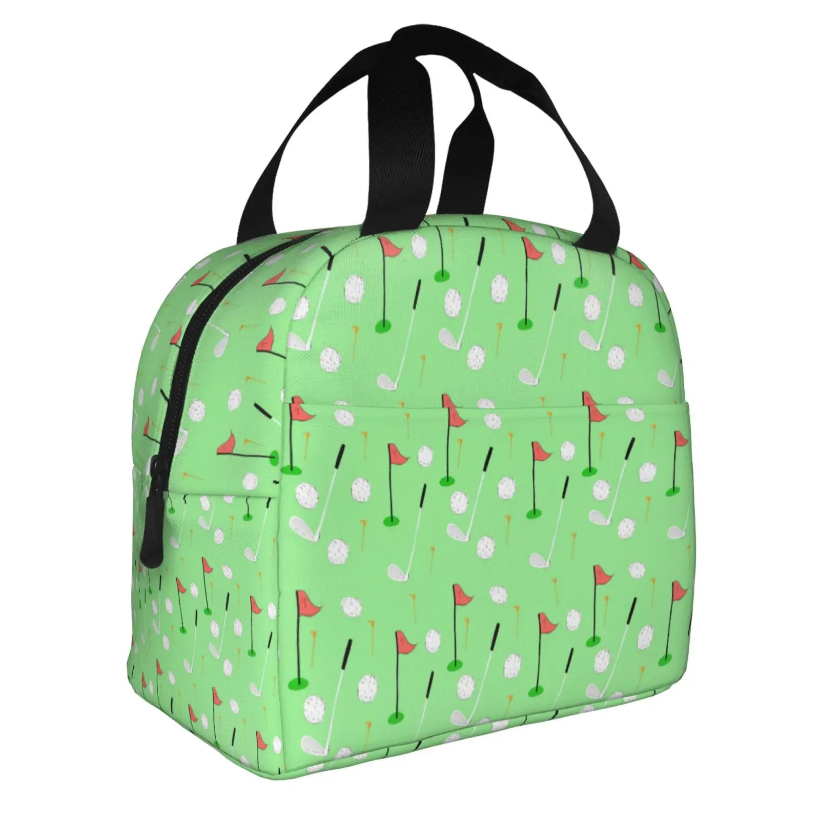 Cartoon Green Golf Pattern Lunch Box Waterproof Thermal Cooler Food Insulated Lunch Bag Kids for Kids Portable Picnic Tote Bags