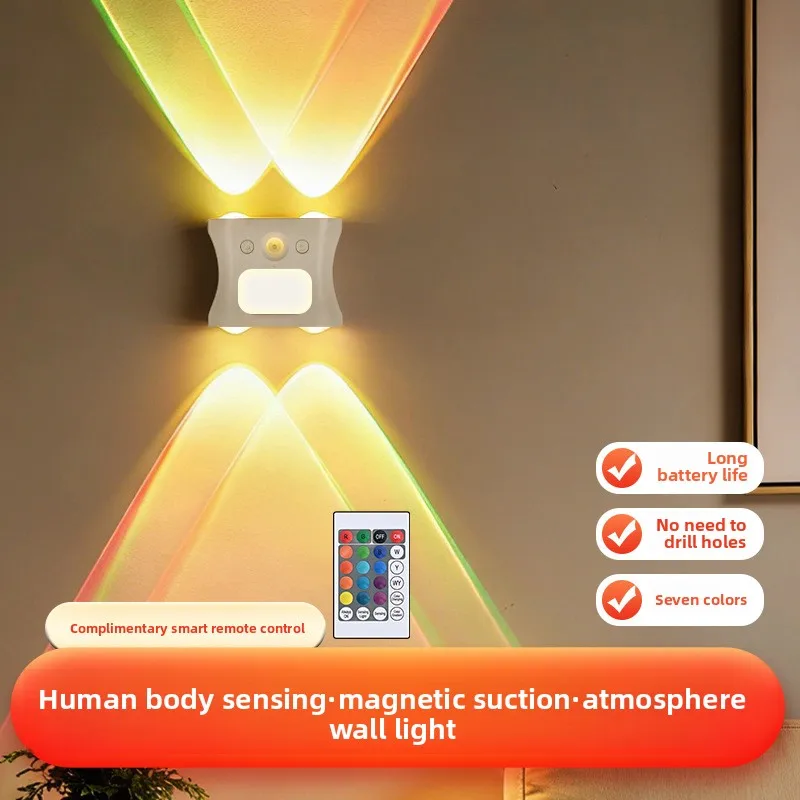 RGB Ambient Wall Light: Rechargeable, Smart Remote, Magnetic Motion Sensor, Eco-Friendly for Bedroom & Living Room