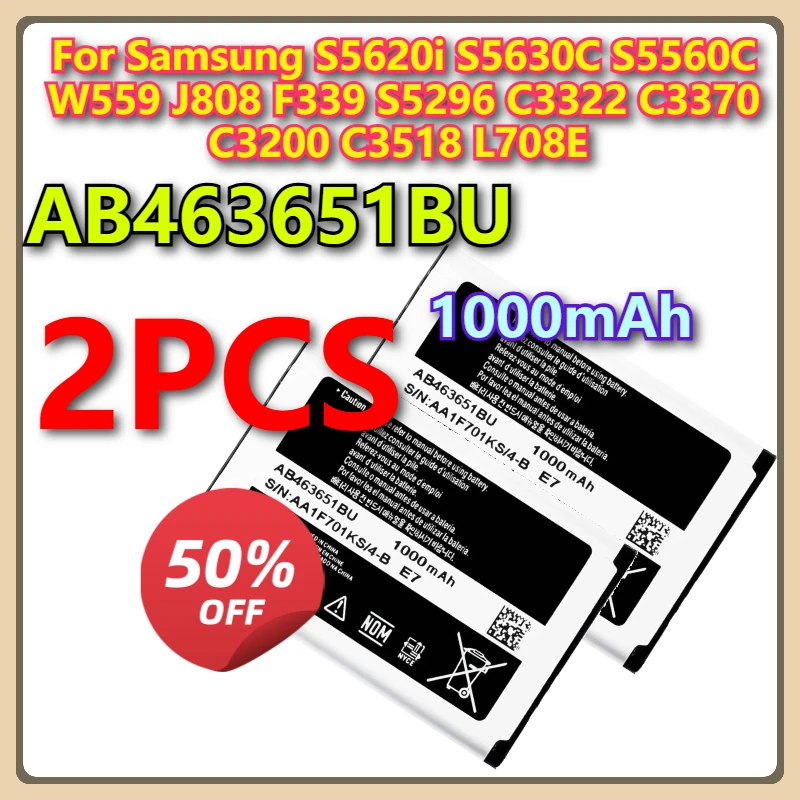 

AB463651BU 1000 мАч Совершенно новый аккумулятор для Samsung S5620i S5630C S5560C W559 J808 F339 S5296 C3322 C3370 C3200 C3518 L708E