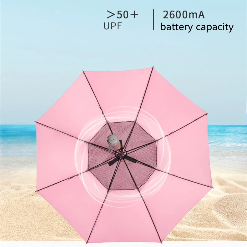 Creative USB Charge Fan and Mist Spray Umbrella Cool Summer Long Handle Sunny and Rainy UV-proof Outdoor Beach Umbrellas