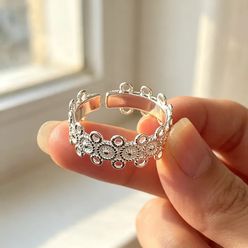 GANPUP Texturierte Runde Verstellbare Fingerringe für Frauen Kreativer Modischer Neuer Ring Schmuck Paargeschenk Party Urlaub Kольцо – Detail 2