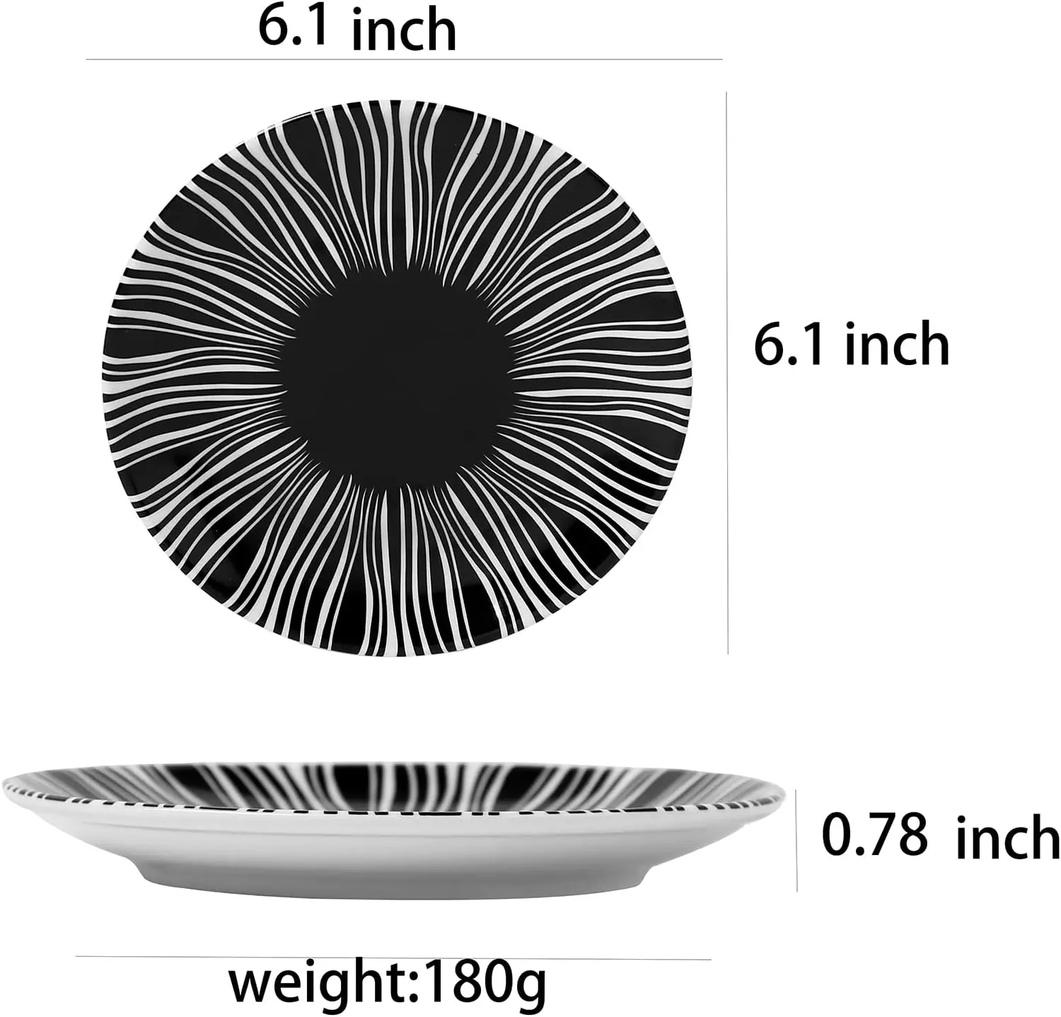 ชุดจานเซรามิก 6 นิ้ว 4 ใบ ลายหลากหลาย จานพอร์ซเลนลายสวยงาม จานเซรามิกสีดำสำหรับของหวาน จานสำหรับแซนวิช สลัด และอาหารอื่นๆ