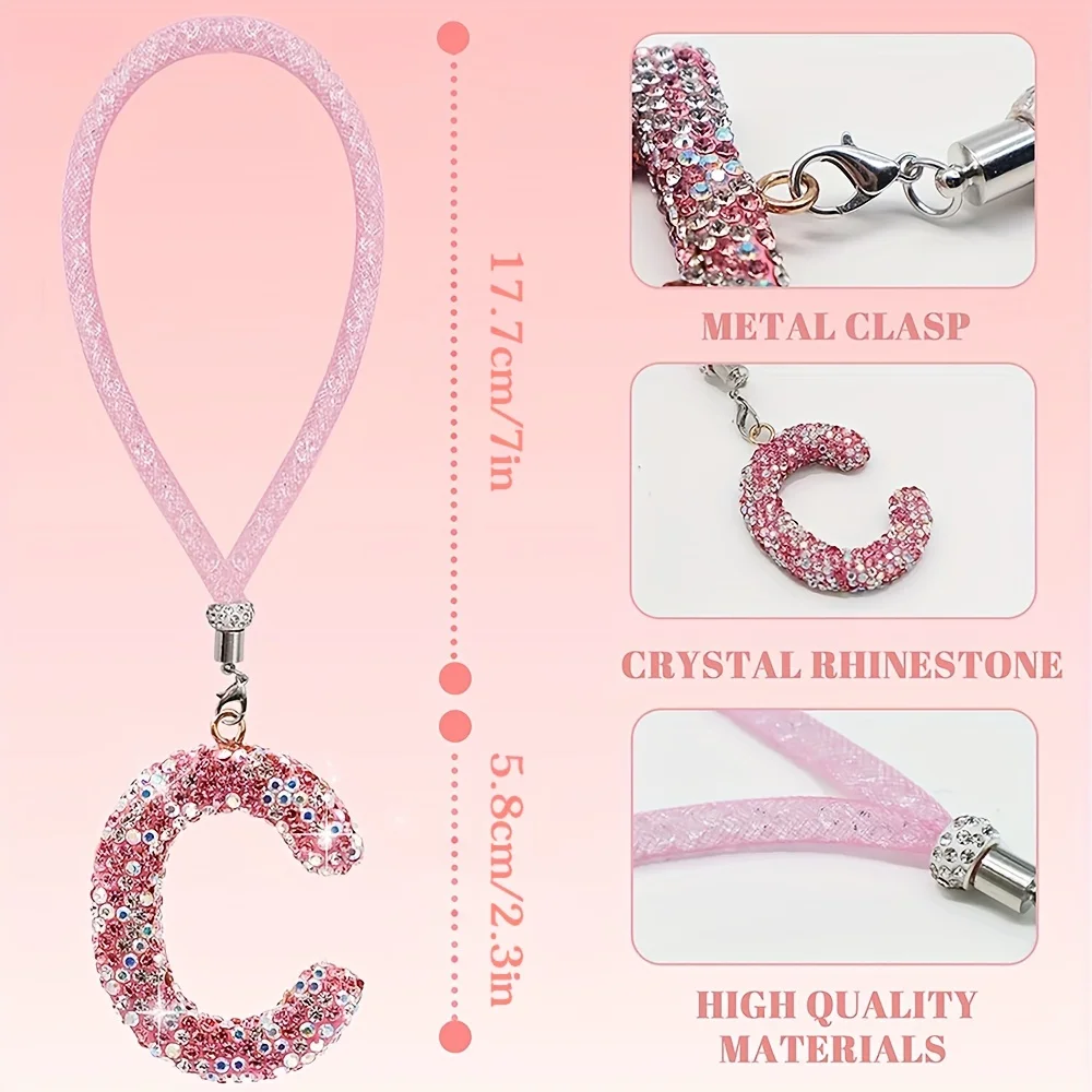 Kreatywny Rhinestone P-Z list wisiorek na lusterko wsteczne samochodu kryształowa dekoracja samochodu Bling akcesoria zwisający kreatywny błyszczący urok — zdjęcie 4