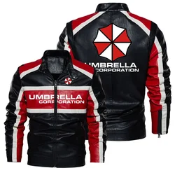 Giacca da moto da uomo in pelle a contrasto con Logo ombrello con cerniera maschile autunno inverno cappotto in Pu di alta qualità