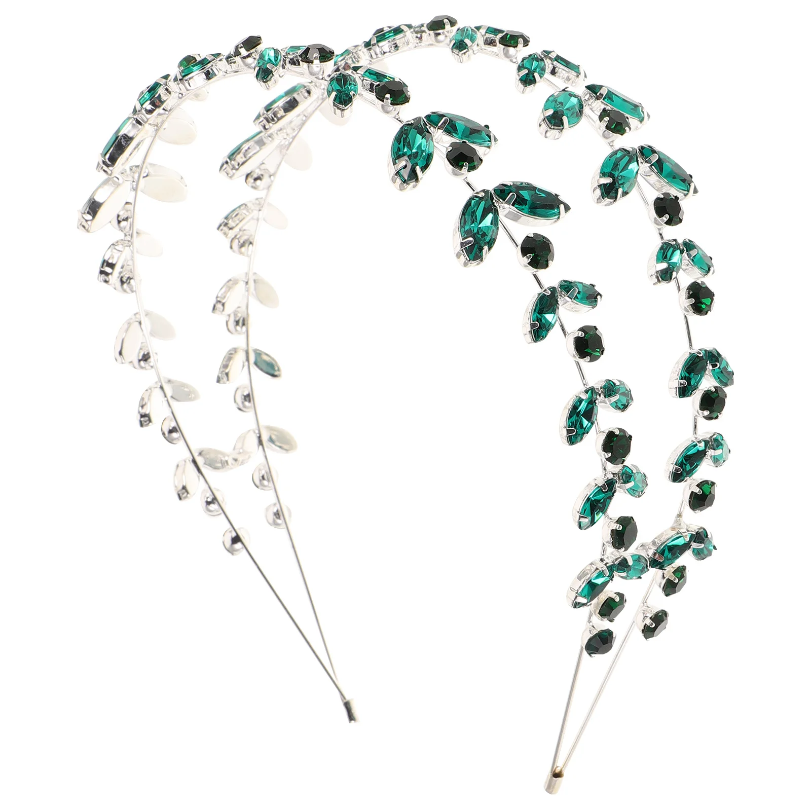 Double Layer Green Crystal Headband Rhinestone Bridal Hairband Leaf Wedding Hair Vine Bride Hair Accessories Crystal Headband