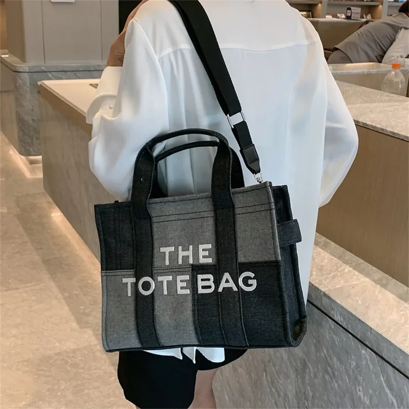 Fashion Patchwork Denim Tote Bag Y2K Designer Letters Women Handbags Luxury Shoulder Crossbody Bags Casaul Big Shopper Purses