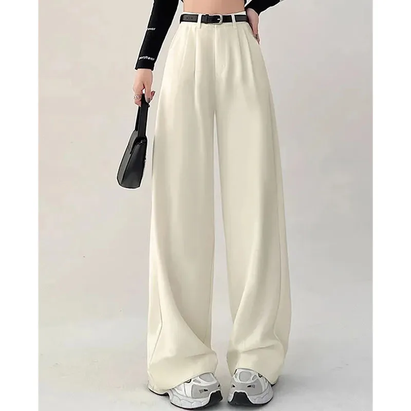 Spring Summer Leisure High Waist Trousers Women Straight Cylinder Pant Korean Solid Color Female Wide Legged Floor Mopping Pants