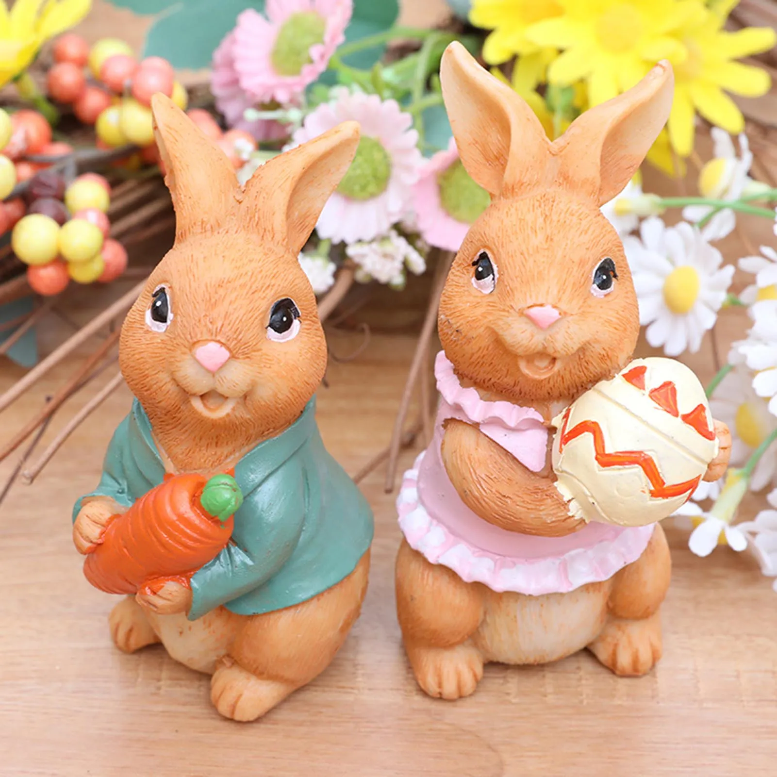 Figurines de lapin de Pâques, 2 pièces, ornements ajoutant une ambiance festive, centres de table pour une fête de Pâques joyeuse, décoration de la maison