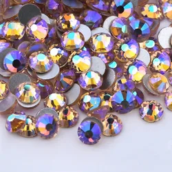 SS3-SS30 1440PCs Topaz AB Crystal Yellow 3D Nail Art Decorations Flatback Rhinestones Non HotFix Glue Crystal Suknia ślubna 061