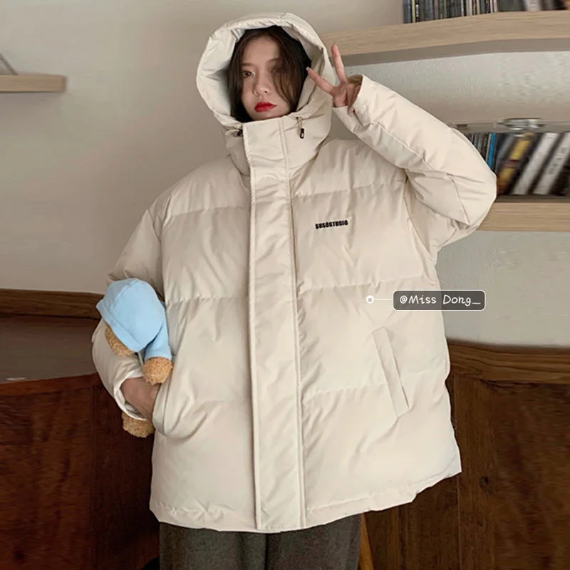 Winter Jacket Women Cotton Padded Jacket 2023 New Korean Loose Solid Short Warm Streetwear Fashion Bubble Bread Coat Blue Korean