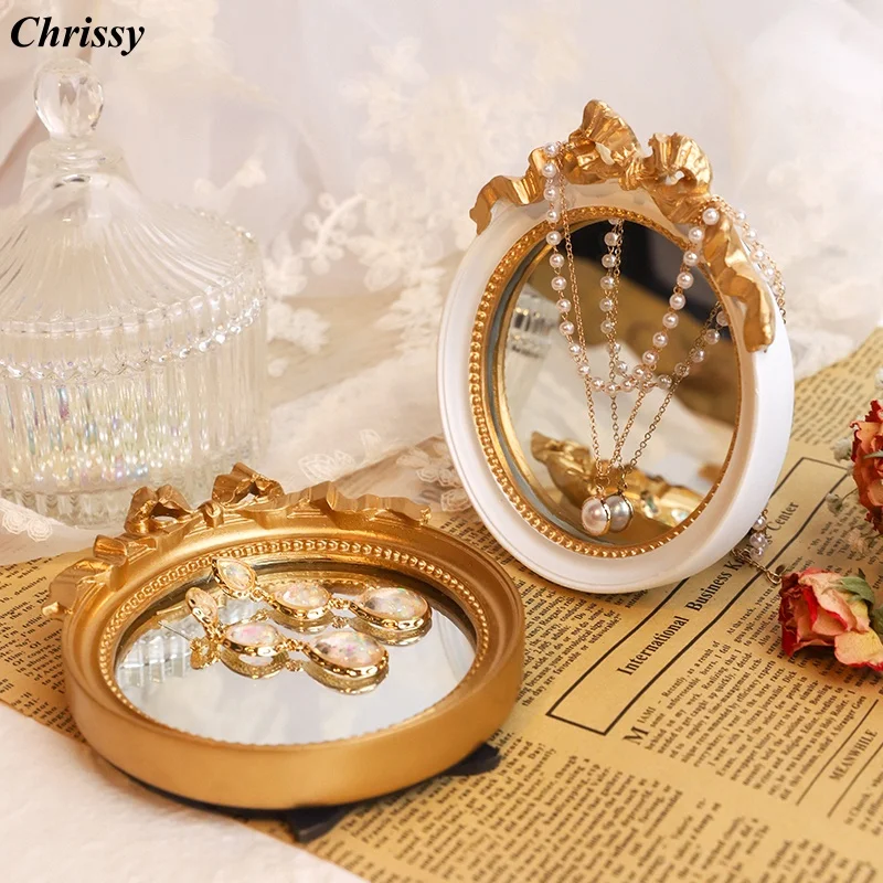

Vintage Baroque Photo Frame Mirror, Elegant Earring Holder & Display for Jewelry Photography Props, Ornamental Decor