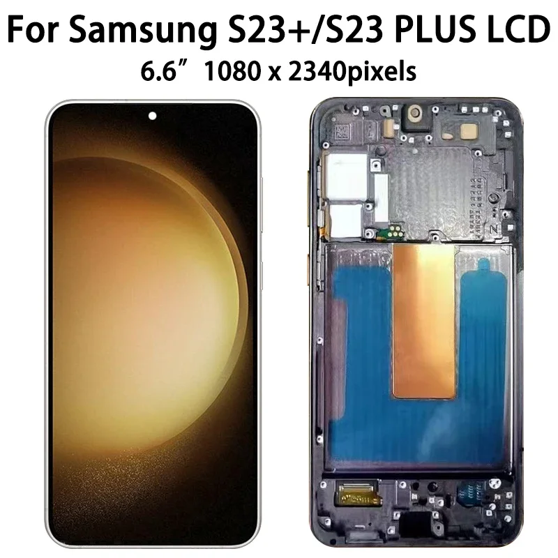 100%Test S23+ 5G LCD For Samsung S23 Plus LCD Display Touch Screen Digitizer For Samsung S23 Plus 5G S916B S916U With Frame