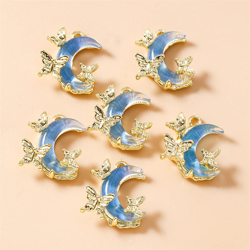 5 Stück 15x18mm Zarte Kristall-Schmetterlings-Mond-Anhänger für die Herstellung von Halsketten, Ohrringen, Armbändern, DIY-Bastelarbeiten und Schmuckzubehör – Detail 5