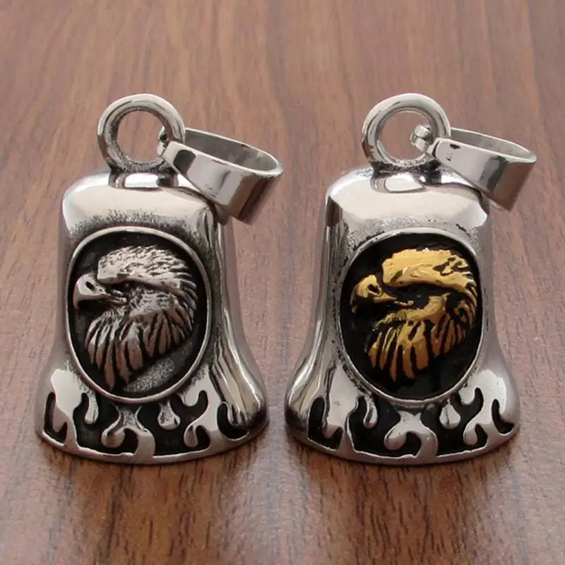 Men's Vintage Motorcycle Rider Pattern Bell Pendant Necklace Fashion Personality Guardians Riding Bell Accessory Gift