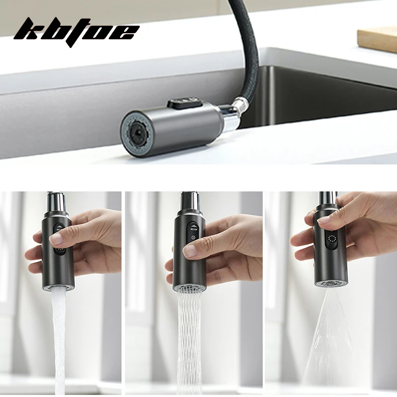 Gun Grey Luxury Pull Out Kitchen Washing Faucet LED Digital Display Hot and Cold Water Sink Mixer Tap Deck Mounted Brass Crane