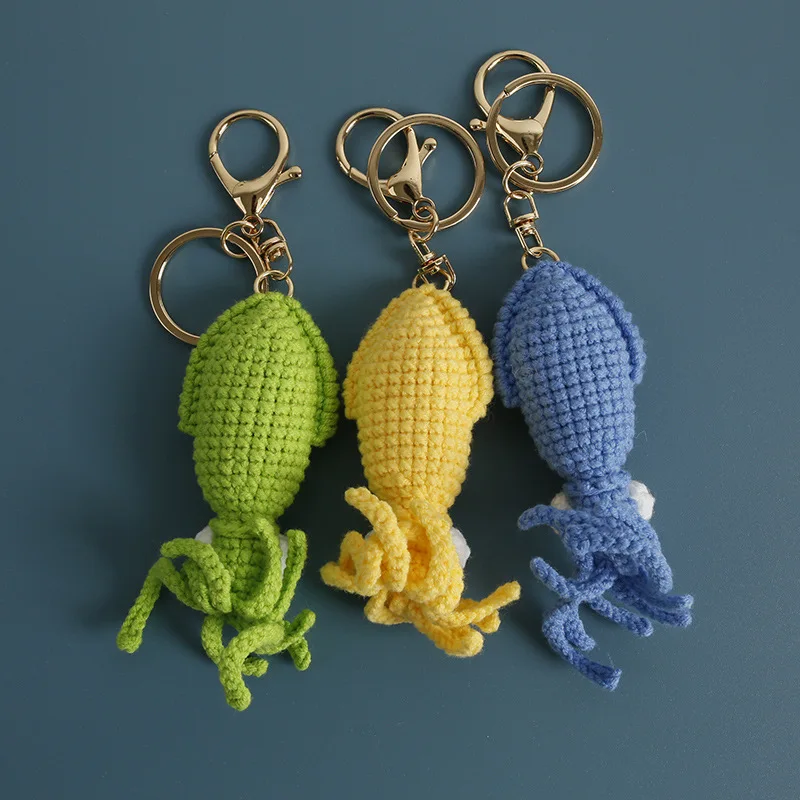 Funny Squid Series Crochet Keychain Handmaking Weaved Cute Squid Keyrings For Bag Pendant Creative Knitted Shrimp Keyrings New