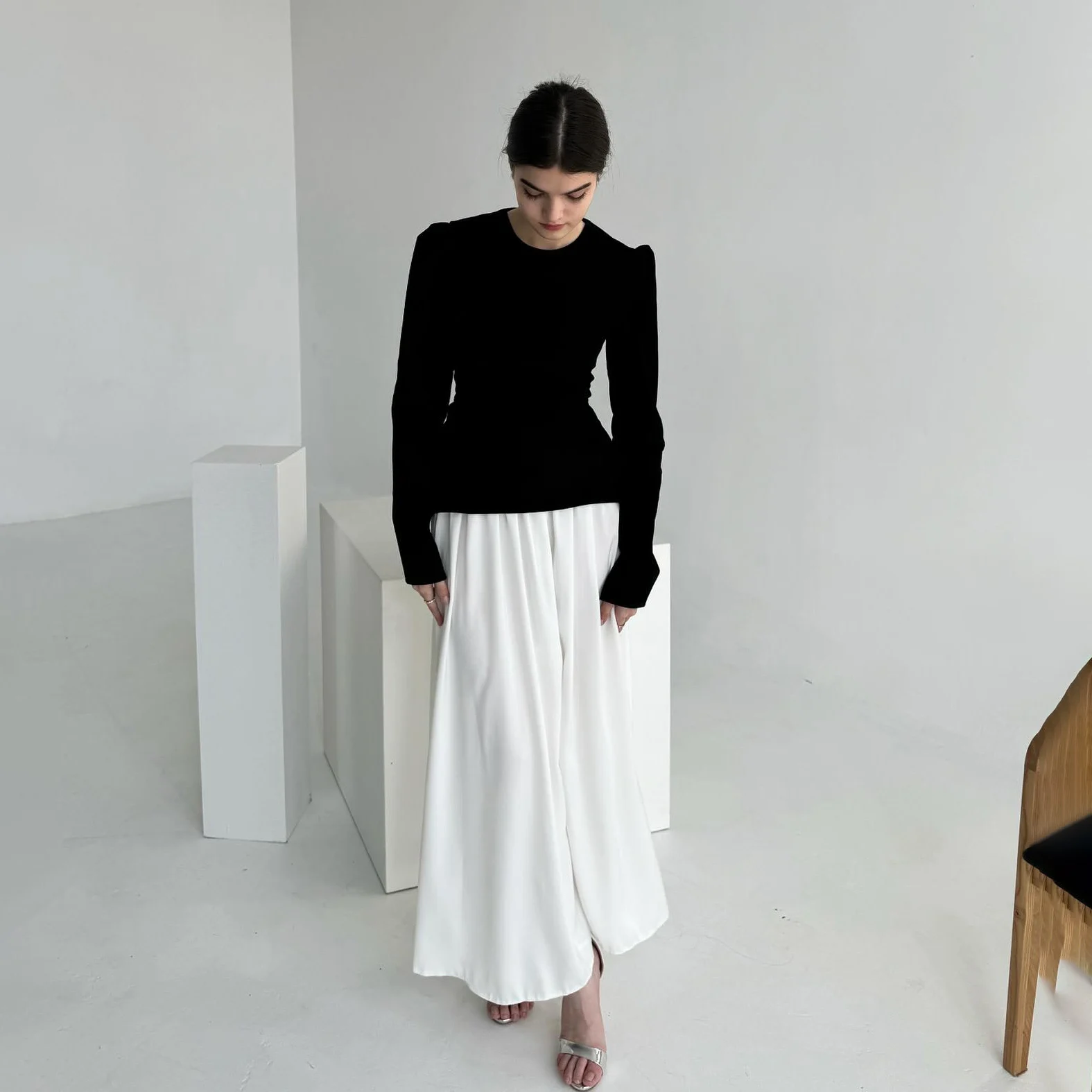 

OEING O-Neck Luxury Formal Evening Dresses Pleat Simple Long Sleeves فساتين سهرة Ankle Length Elegant Prom Gowns Party Women