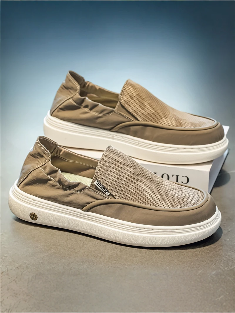 

Men's Canvas Shoes Summer New Ice Silk Mesh Breathable Lightweight Anti-slip Thick Bottom Slip-On Bean Cloth Shoes Casual Low...