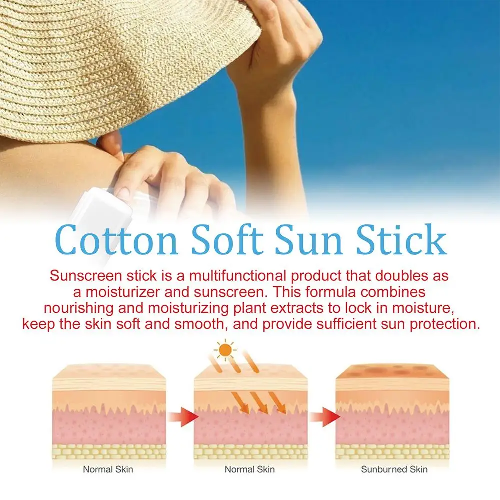 19g Cotton Soft Sun Stick SPF 50+For Face Sunscreen Sunblock Skin Moisturizing UV Protective Cream Care