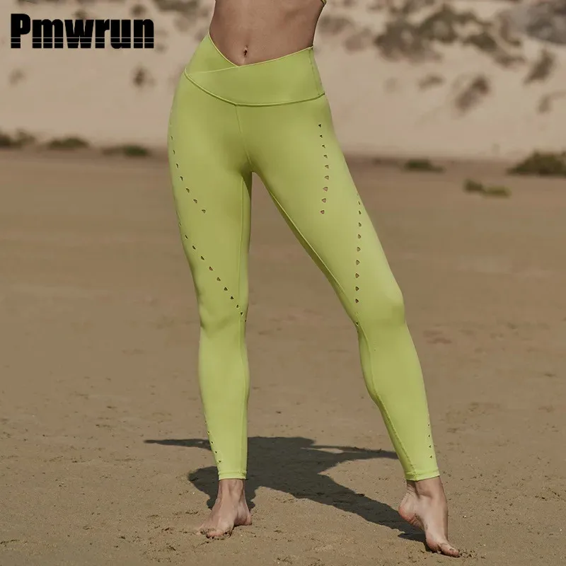 

New High Waist Women's Leggings Stretch Yoga Pants Tights Push Up Running Sportswear Solid Color hollow out Fitness pants 2025