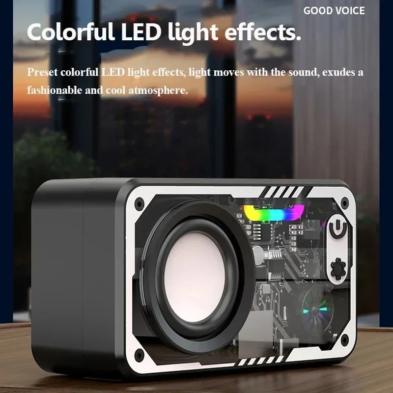 

Mecha Transparent Bluetooth Speaker Wireless TWS Stereo Cyberpunk Design Subwoofer with Light Rhythm for Music Hands-free Calls