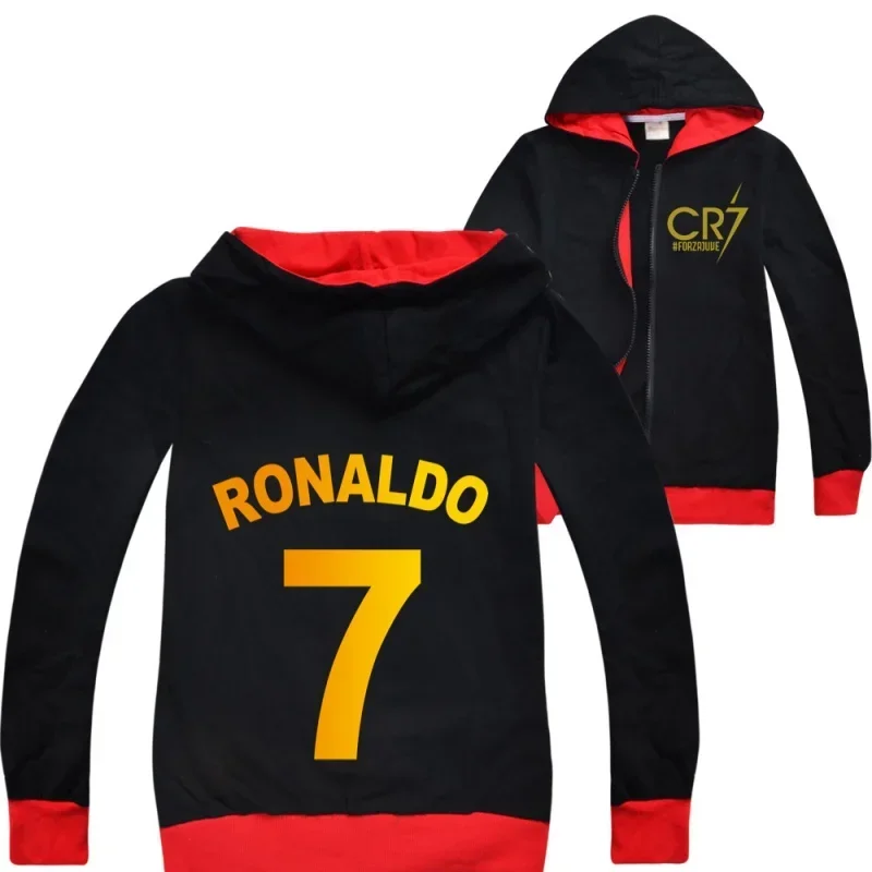 新しい子供服男の子 CR7 シリーズ秋フード付き長袖 Tシャツトラックスーツ子供サッカースポーツウェアパーカーとパンツセット
