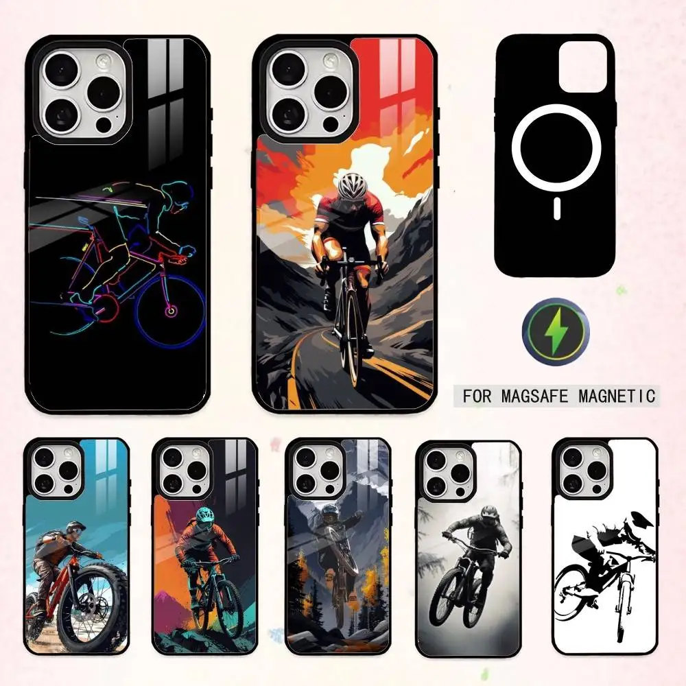 

Cool Road B-Bike Cyclist Cycling Phone Case For iPhone17,16,15,14,13,12,11 Plus,Pro Max Magnetic For Magsafe Wireless Charging