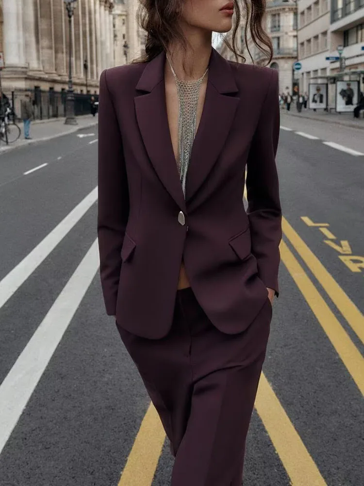 

Faionable Slim Fit oulder Padded Suit Jaet Straight Leg Pants Women's Winter New Arrival Ele Profional Wear