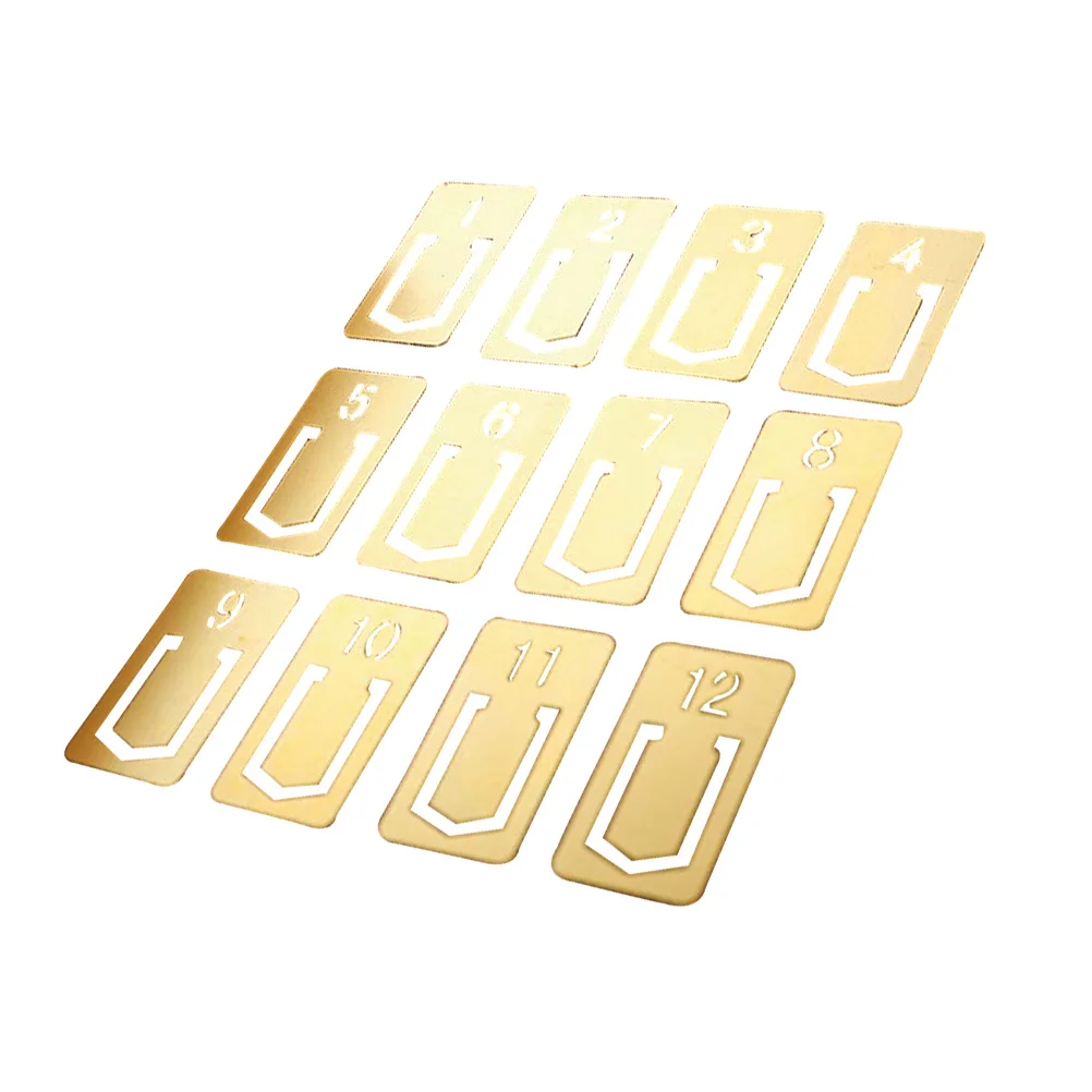

12Pcs Number Pattern Brass Bookmarks Metal Creative Vintage Design Book Markers Bookmarks Gifts