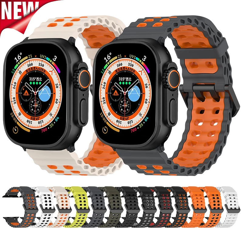 

Silicone Band for Apple Watch Ultra 3/2/1 49mm 46mm 45mm 44mm 42mm 40mm 41mm Sport Strap for Iwatch Series 11 10 9 8 7 6 SE 5 4