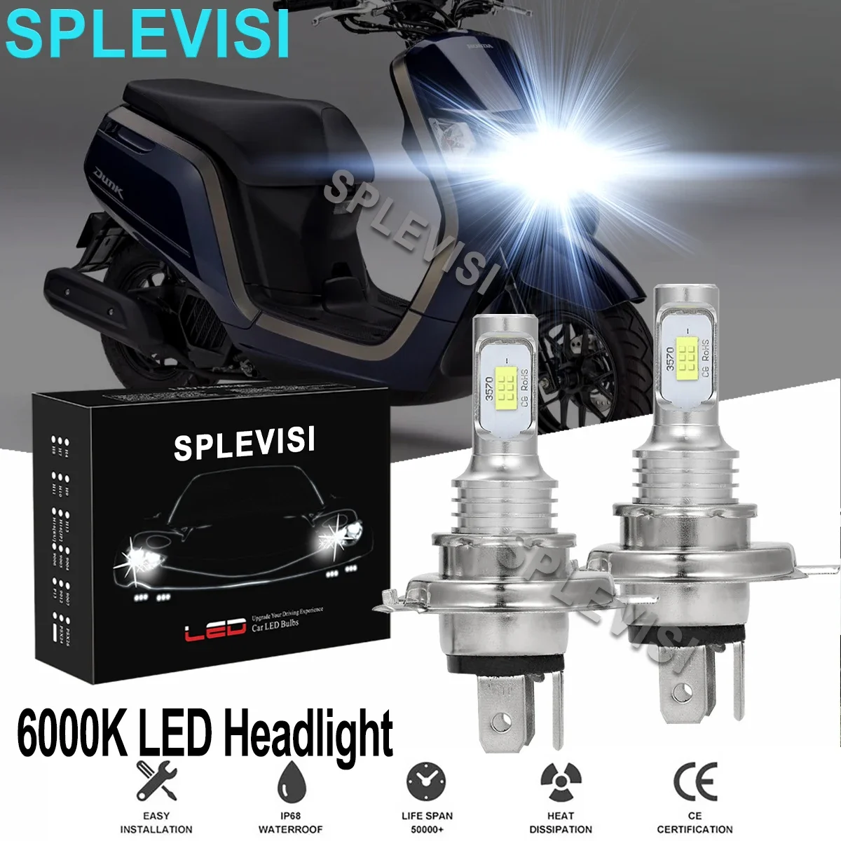 

2x Xenon White LED Motorcycle Headlights For Honda CHF50 Metropolitan2002 2003 2004 2005 2006 2007 2008 2009 2010 2011-2018