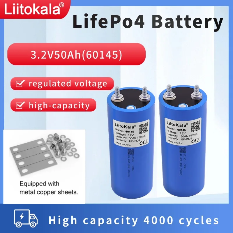 

2PCS LiitoKala 50Ah 3.2V 60145 LiFePO4 Battery for DIY 12V 24V 48V Electric Car RV Hovercraft Inverter UPS Solar Storage