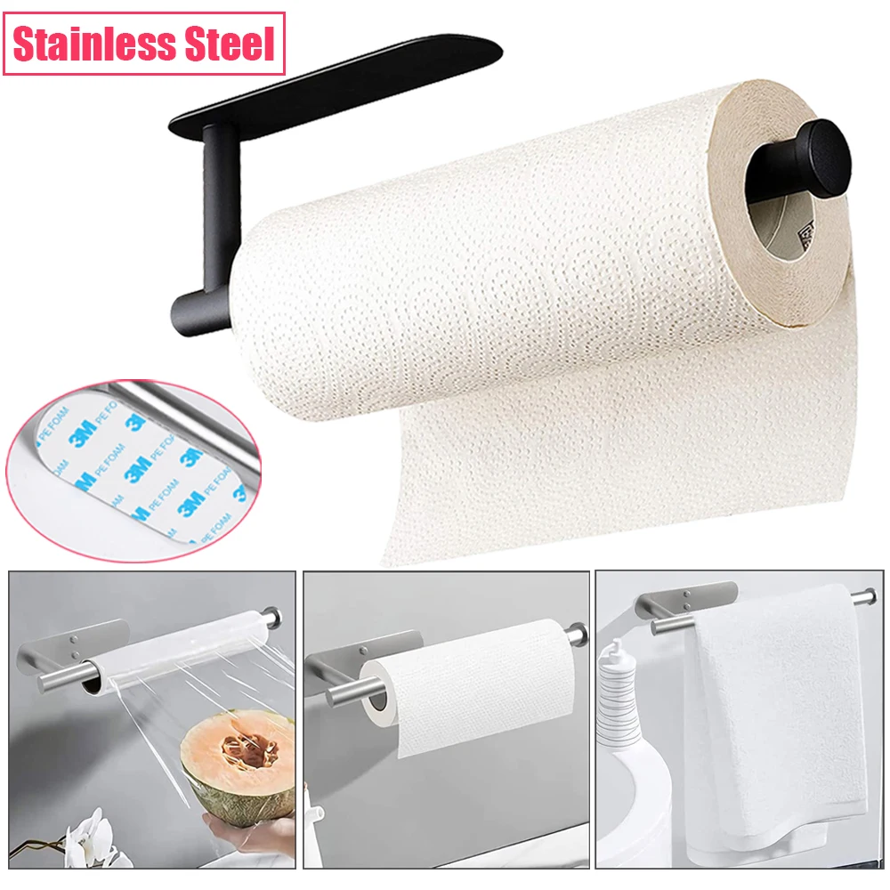 Stainless Steel Toilet Roll Paper Holder Rack Adhesive Hook Hanger Stainless Steel Bathroom Kitchen owel Tissue Dispenser Shelf