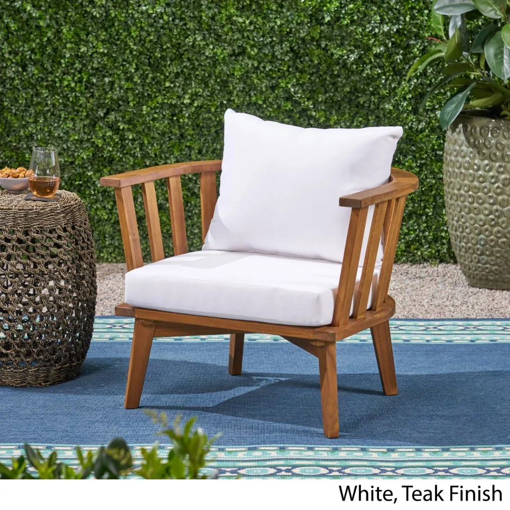 Silla de playa con cojines, sillón de madera de Acacia para exteriores, color blanco y teca