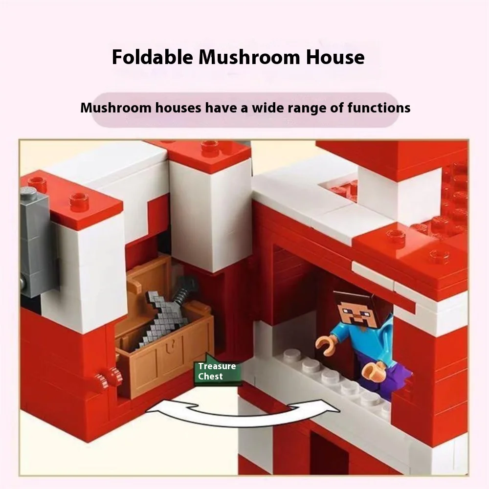 GSF 500Pcs Moo 버섯 집 건물 모델 DIY 내 미니 세계 게임 시리즈 빌딩 블록 세트, 어린이 크리스마스 장난감 선물