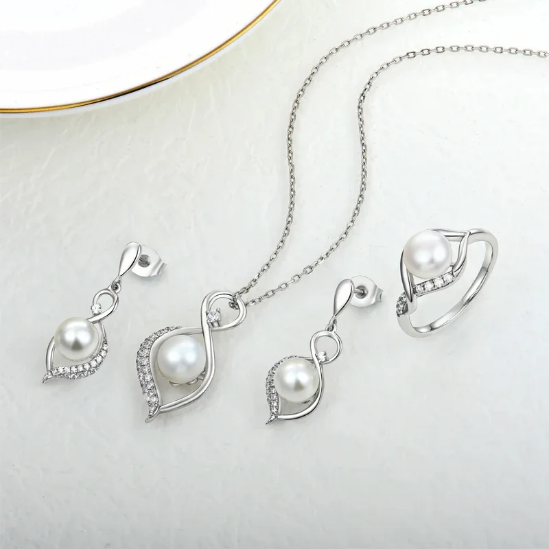 

Mother Of Pearl Bridal Sterling Silver 925 Jewellery Set Supplier Fine Natural Freshwater Pearl Valentine Jewelry Set