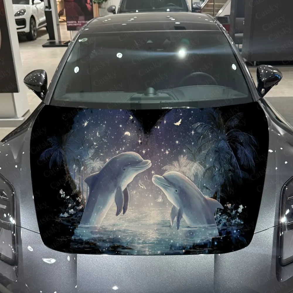 

Dolphin Romantic Adventure car Hood Wrap Color Vinyl Sticker Truck Graphic Bonnet Auto Accessories Decor Protect Decal Gift