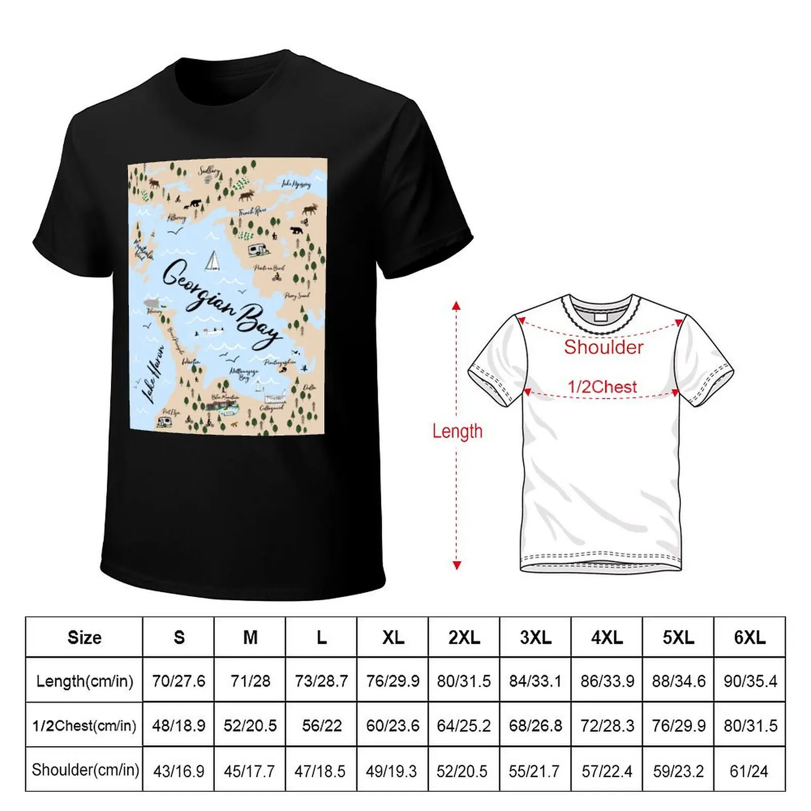 Map of Georgian Bay and Lake Huron T-Shirt Work Duty Casual T-Shirt
