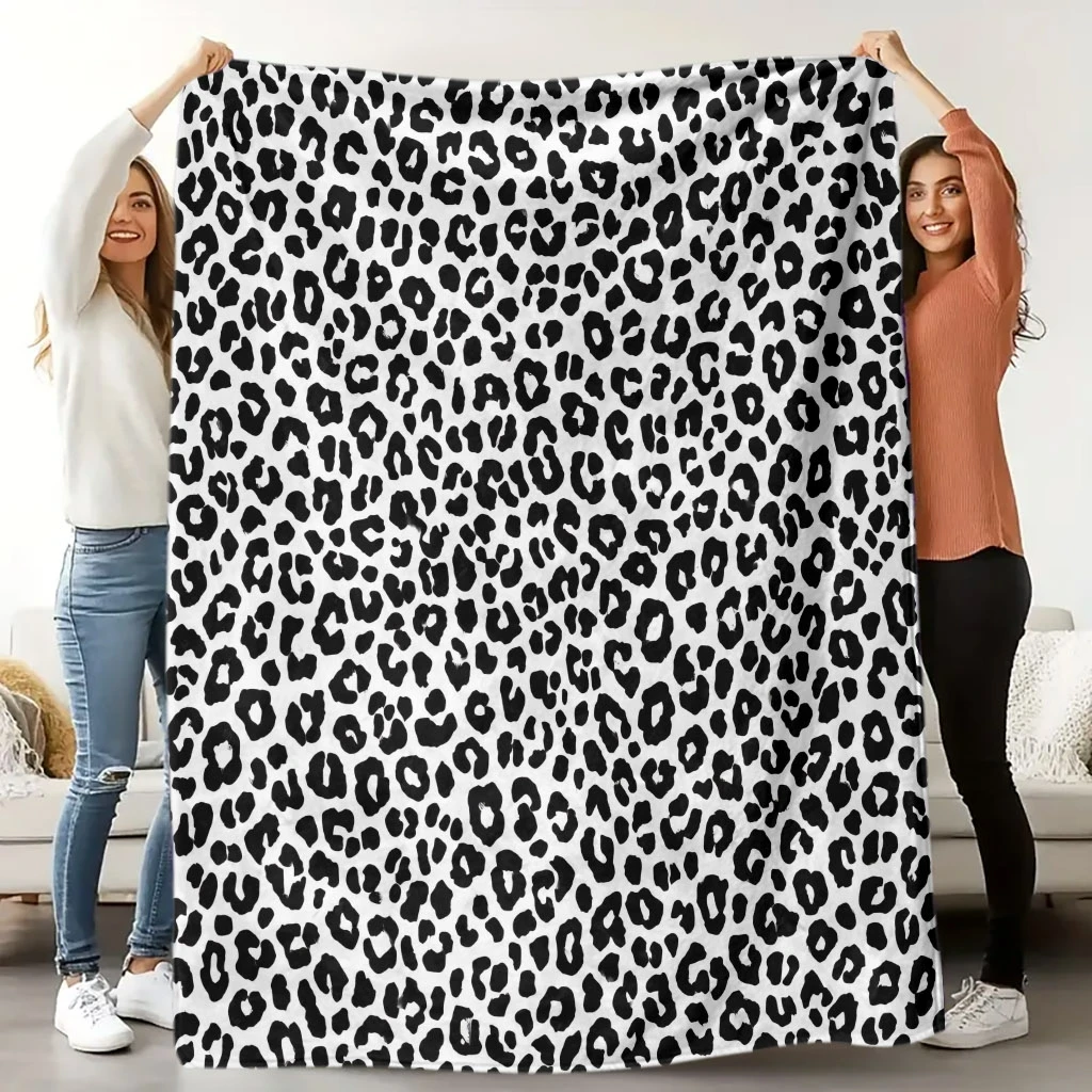 Black White Leopard Spot Minimalist Seamless Flannel Throw Blanket, Soft Warm Sofa Cover,Classic Animal Print Bedroom Decor Gift - view 2