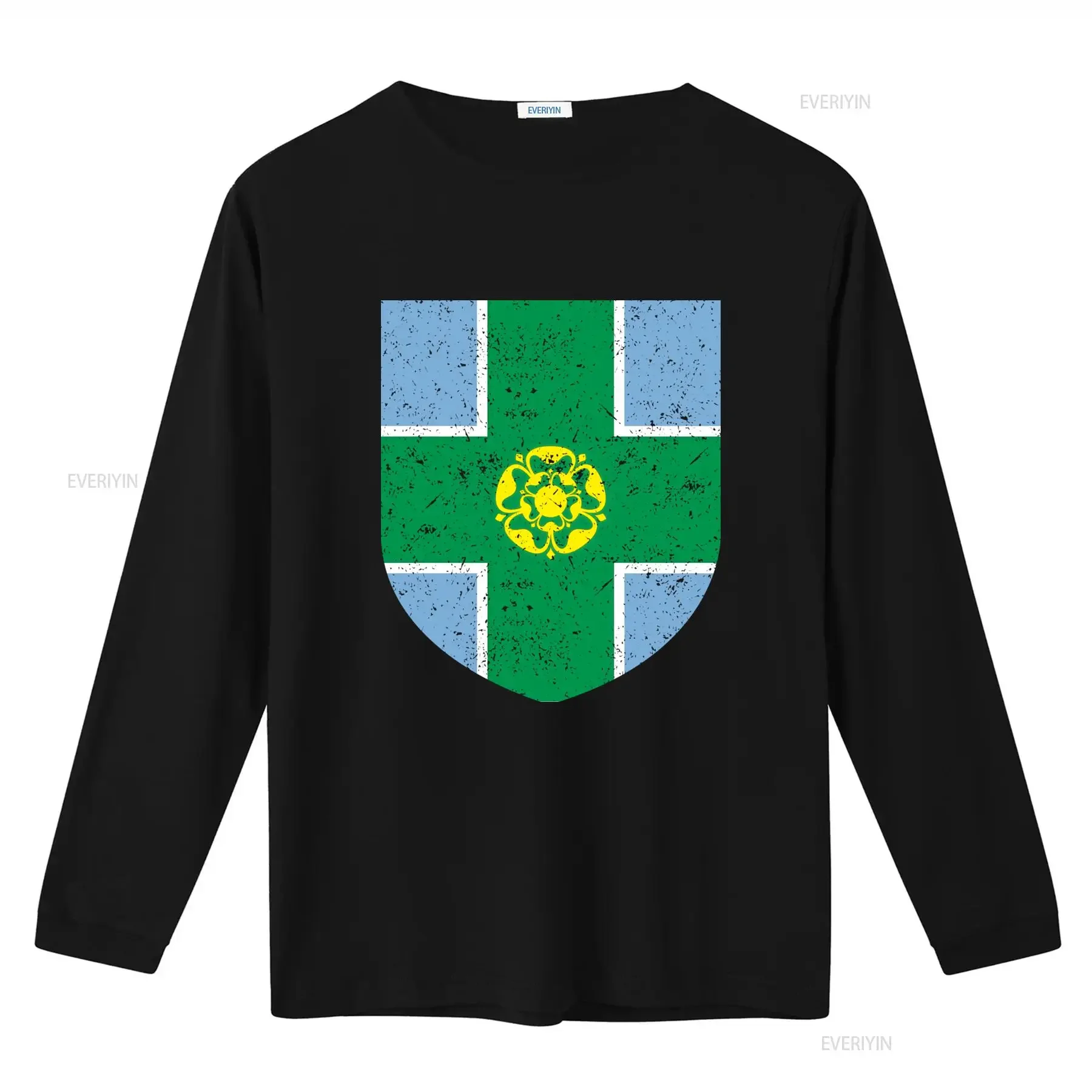 Mens Derbyshire County Shield Badge T Shirt Ideal for Cricket Sport Enthusiasts vintage Washed Breathable streetwear graphic