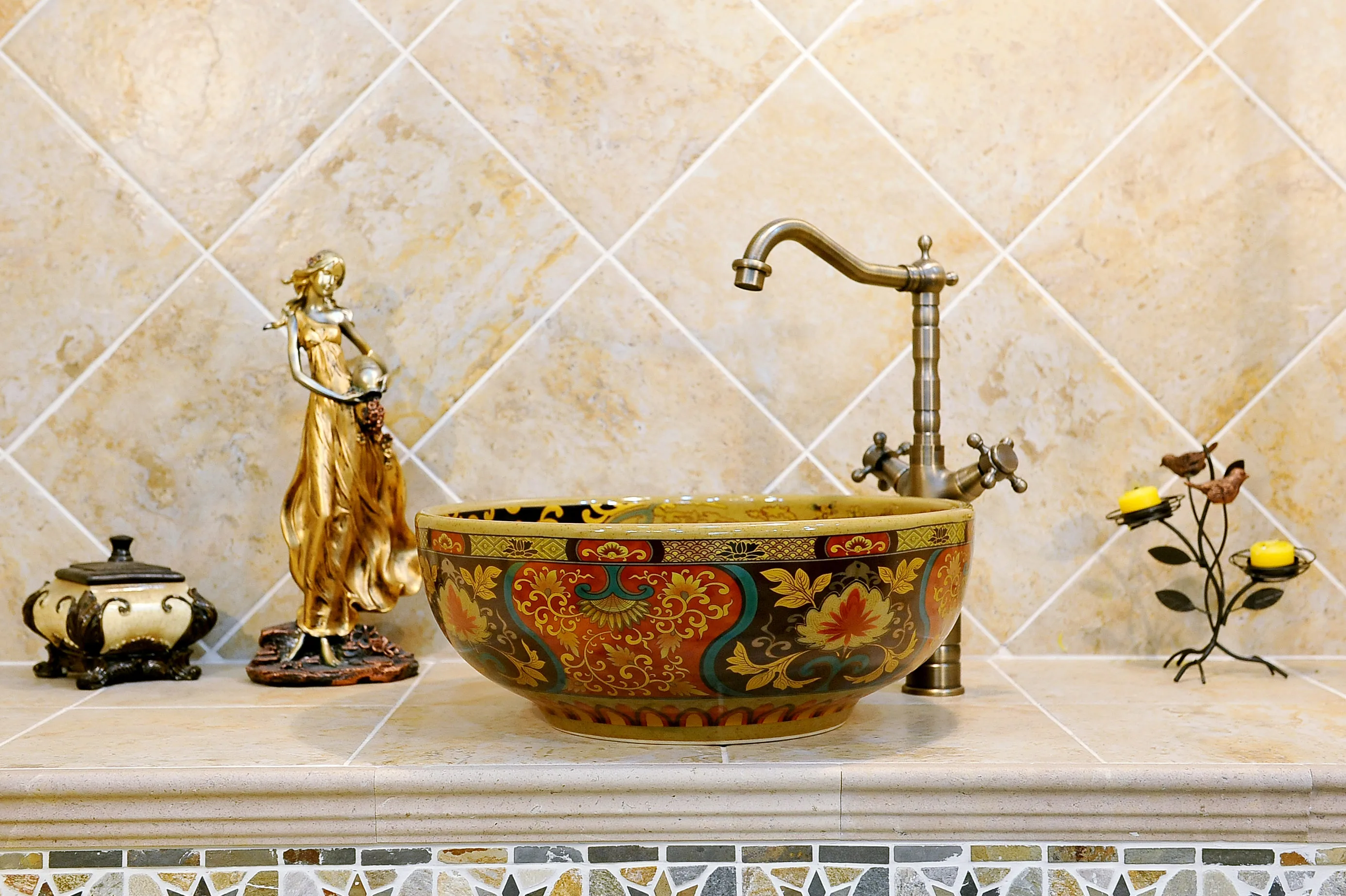 Hand Washing Basins Antique Bronze-colored Fancy Art Hand Ceramic Bathroom Sink Wash Basin