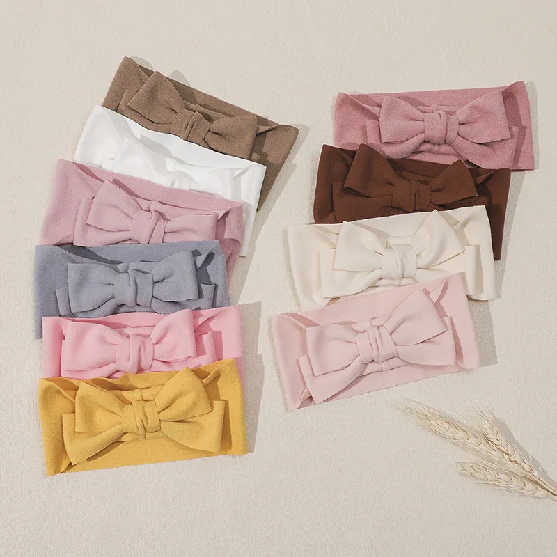 

Сплошной цвет, детская повязка на голову с бантом, мягкие нейлоновые эластичные широкие ленты для волос, реквизит для фотосессии принцессы для девочек, головные уборы, детские аксессуары для волос