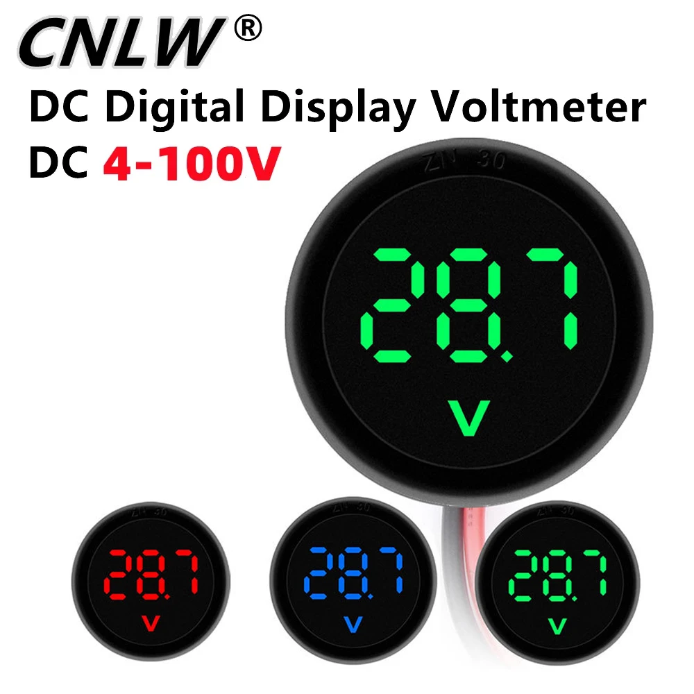 DC 4-100V LED Digital Display Round Two-wire Voltmeter DC Digital  Car Voltage Current Meter Volt Detector Tester Monitor Pane